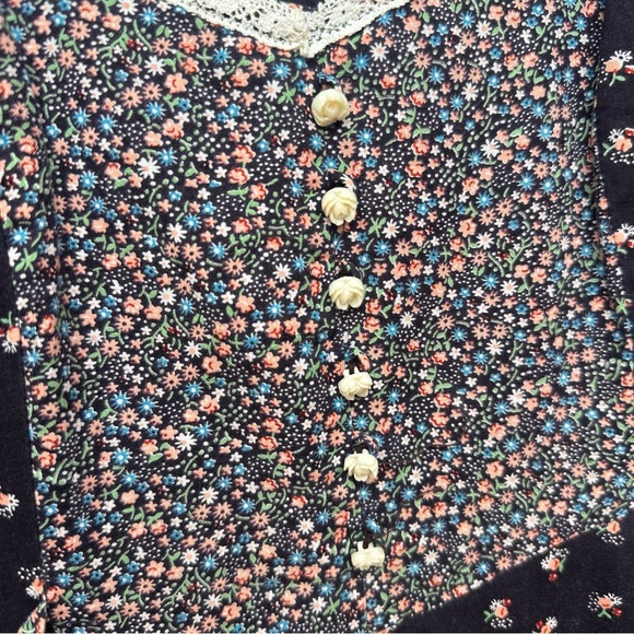 Vintage Montgomery Ward Prairie/ Gunne Sax Style Floral and Lace Dress Size 9 - Picture 3 of 13